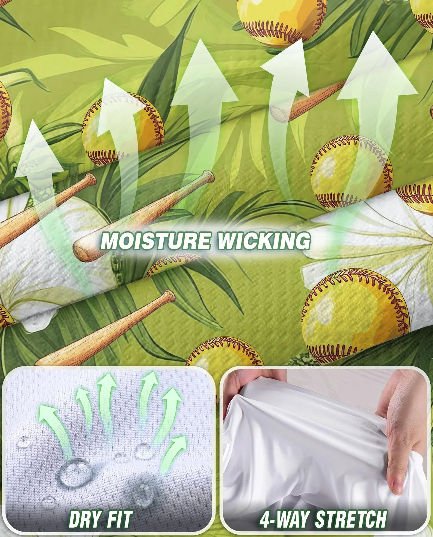 Green Softball and Baseball Bat Tropical Sleeveless Polo Shirt for Women | Azhawaiian