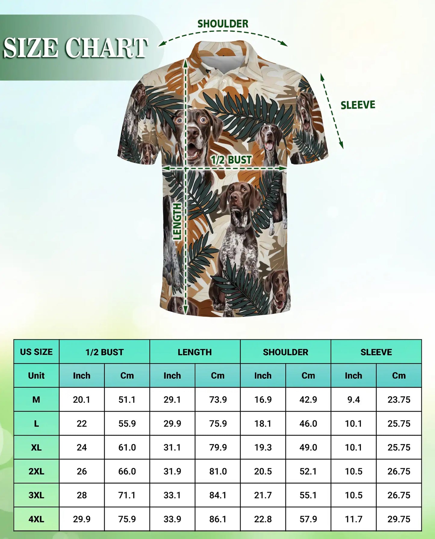 German Shorthaired Pointer Polo Shirt, Tropical Leaf Print | Azhawaiian