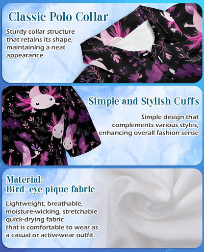 Purple Axolotl Polo Shirt for Men, Cute Aquatic Style | Azhawaiian