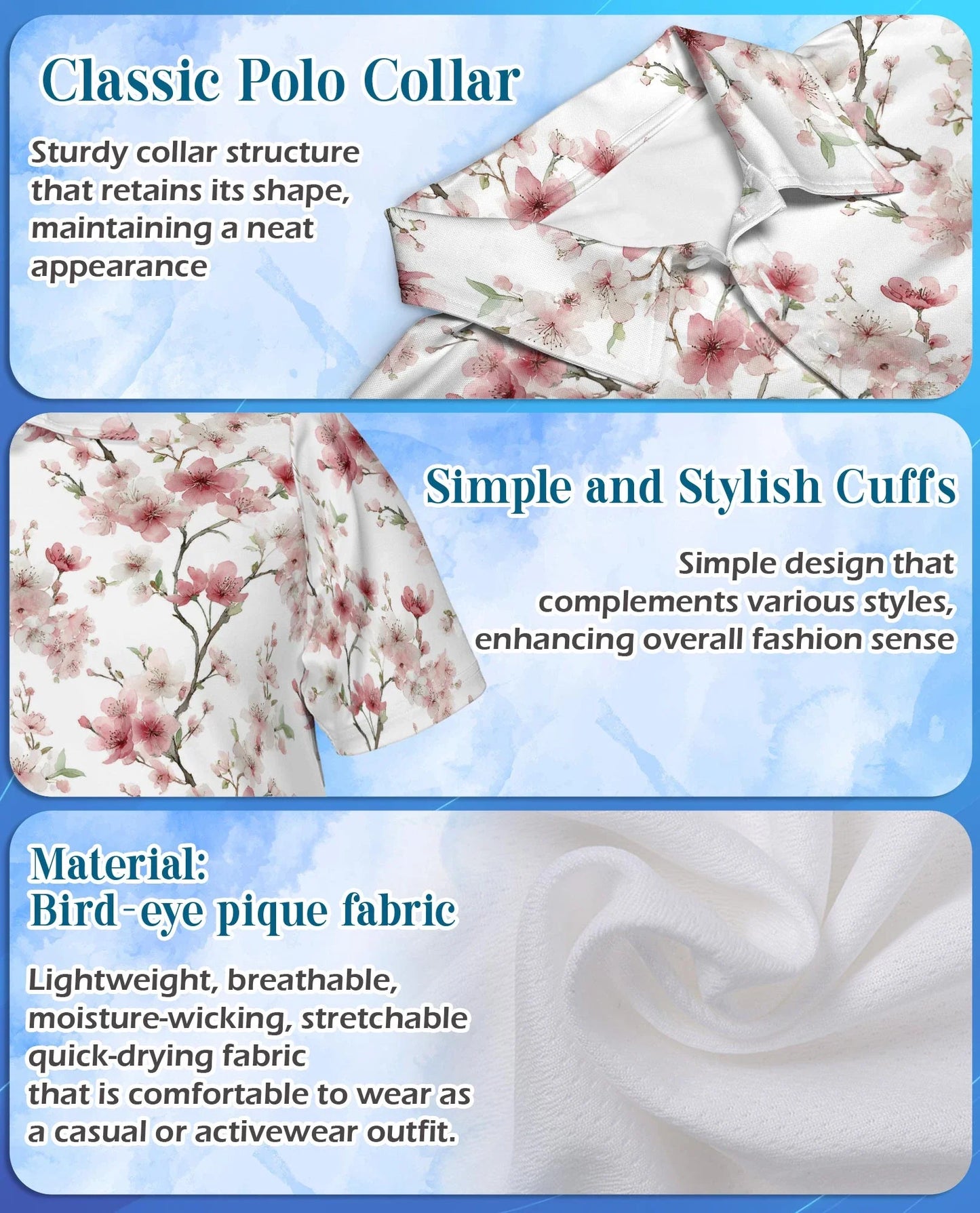 Cherry Blossom Pattern Polo Shirt for Men, Japanese Floral Style | Azhawaiian