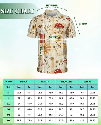 Vintage Mushroom Polo Shirt, Botanical Wildflower Print | Azhawaiian