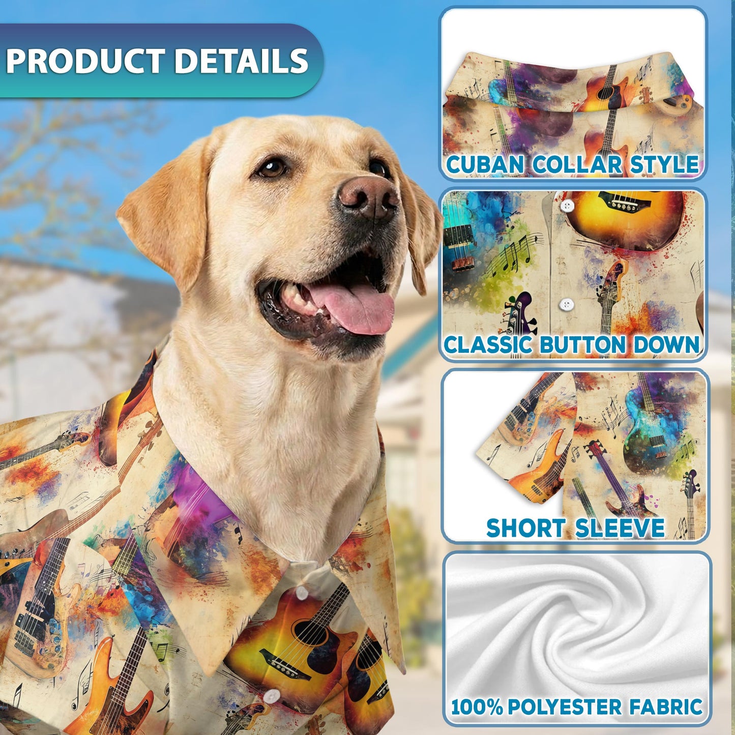 Vintage Guitar Matching Dog Owner Hawaiian Shirts, Funny Pet Aloha Shirt for Beach Vacation - Azhawaiian