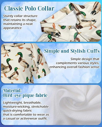 Mallard Duck Polo Shirt for Men, Wetland Wildlife Style | Azhawaiian