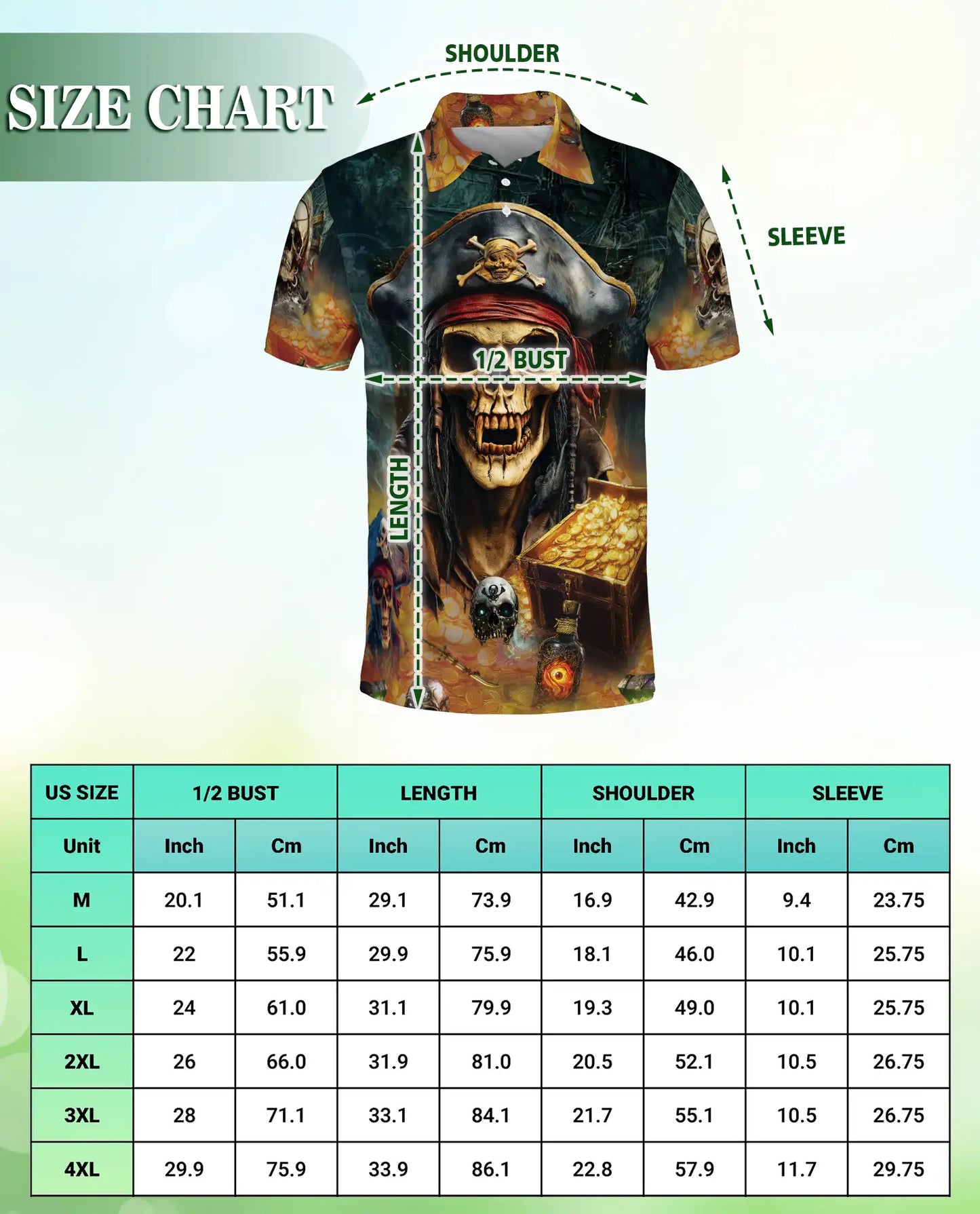 Pirate Skull Polo Shirt, Treasure Hunter Print | Azhawaiian