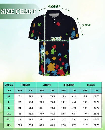Puzzle Piece Polo Shirt, Colorful Abstract Print | Azhawaiian