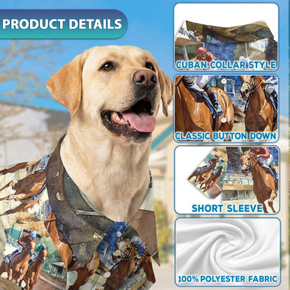 Horse Racing Matching Dog Owner Hawaiian Shirts, Funny Pet Aloha Shirt for Beach Vacation - Azhawaiian