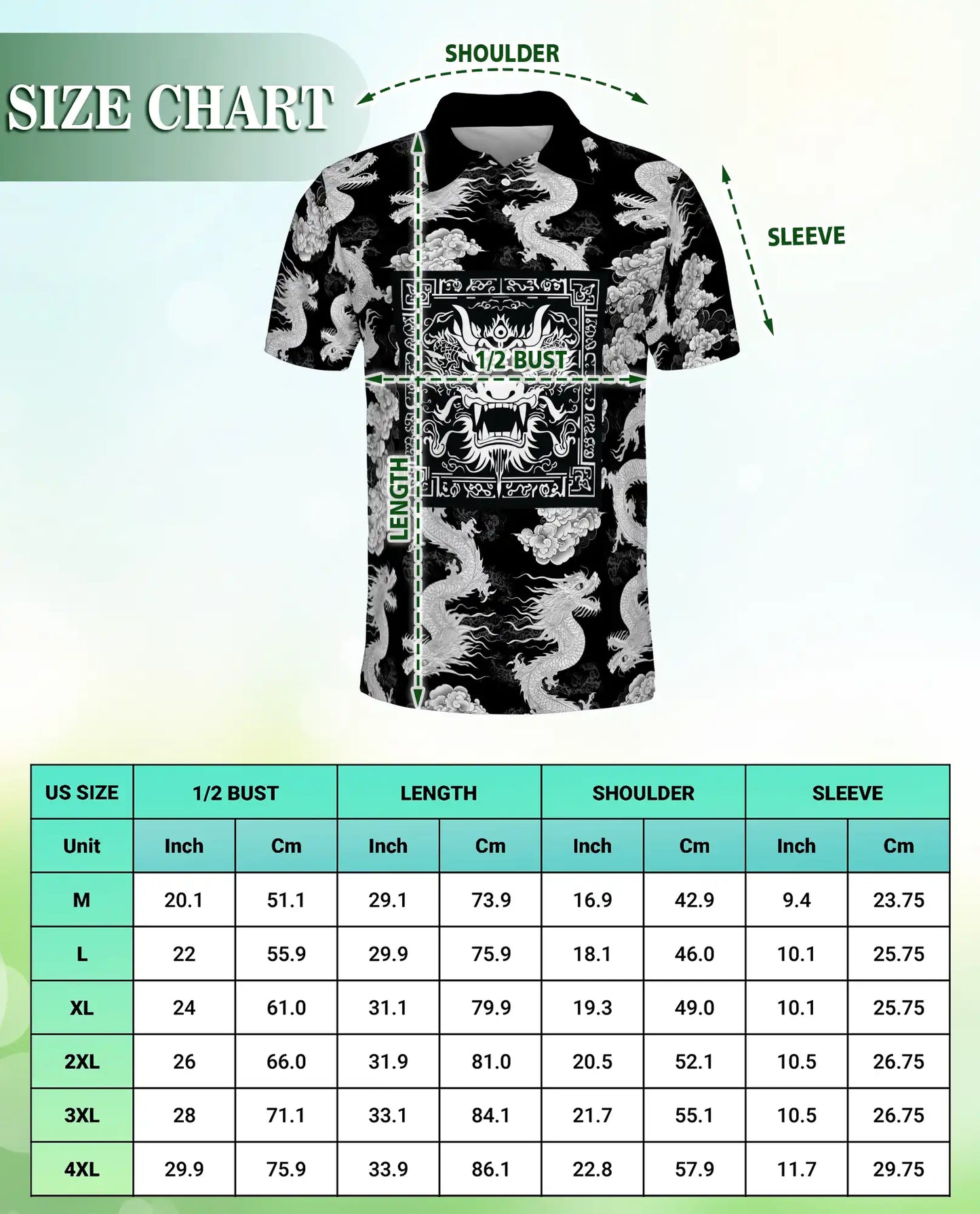 Black White Dragon 3D Polo Shirt for Men, Oriental Mythical Art Style | Azhawaiian