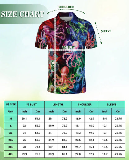 Colorful Octopus 3D Polo Shirt for Men, Tropical Ocean Style | Azhawaiian