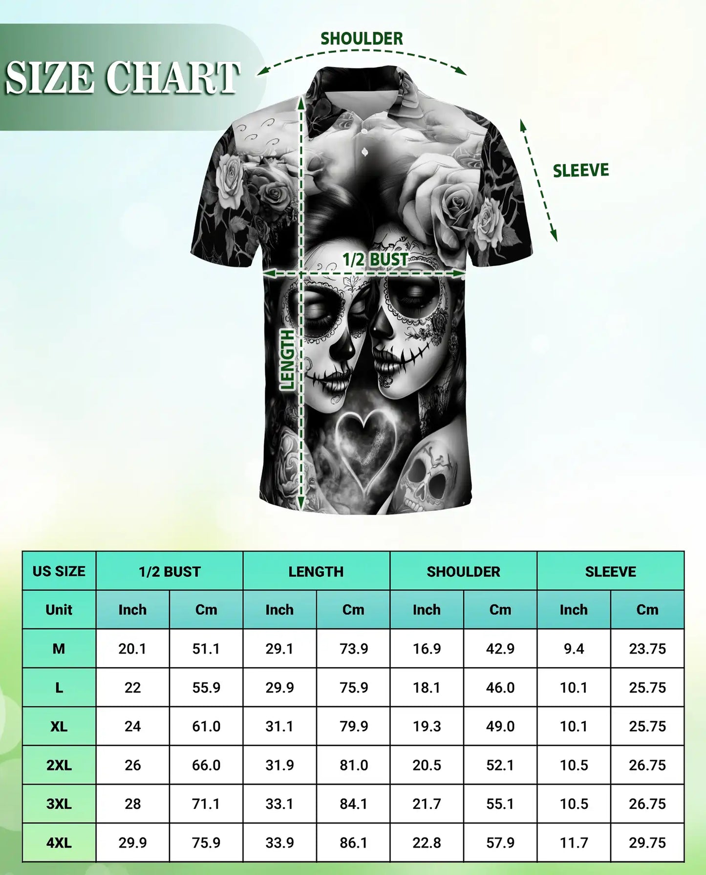 Sugar Skull Couple Polo Shirt, Gothic Rose Print | Azhawaiian