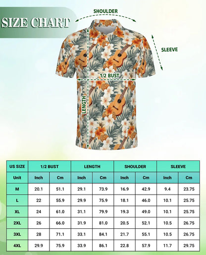 Tropical Ukulele Polo Shirt for Men-Print Hibiscus Pineapple | Azhawaiian
