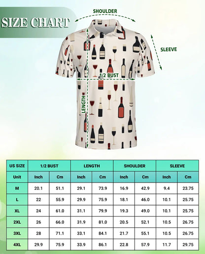 Wine Bottle Pattern 3D Polo Shirt for Men, Minimalist Vineyard Style | Azhawaiian
