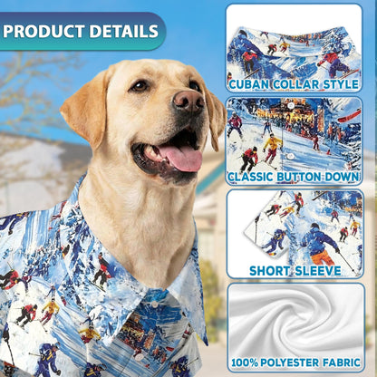Vintage Skiing Matching Dog Owner Hawaiian Shirts, Funny Pet Aloha Shirt for Beach Vacation - Azhawaiian