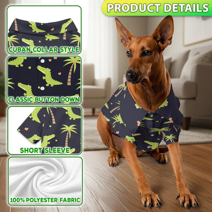 Cute Alligator Tropical Pattern Matching Dog Owner Hawaiian Shirts, Funny Pet Aloha Shirt for Beach Vacation - Azhawaiian