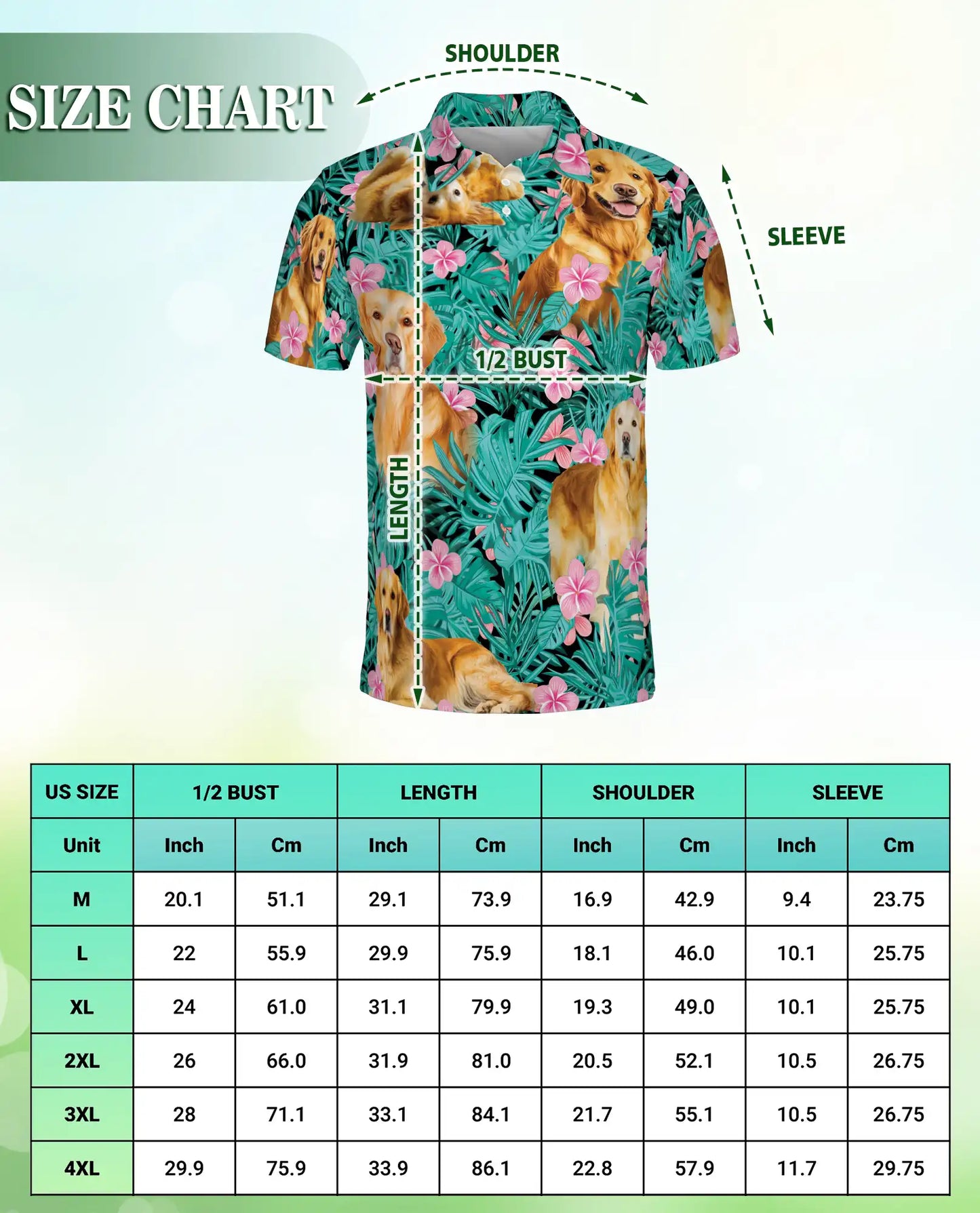 Golden Retriever Tropical Hibiscus Polo Shirt-Hawaiian Floral Dog Print | Azhawaiian
