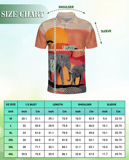African Elephant Polo Shirt, Safari Sunset Wildlife Print | Azhawaiian