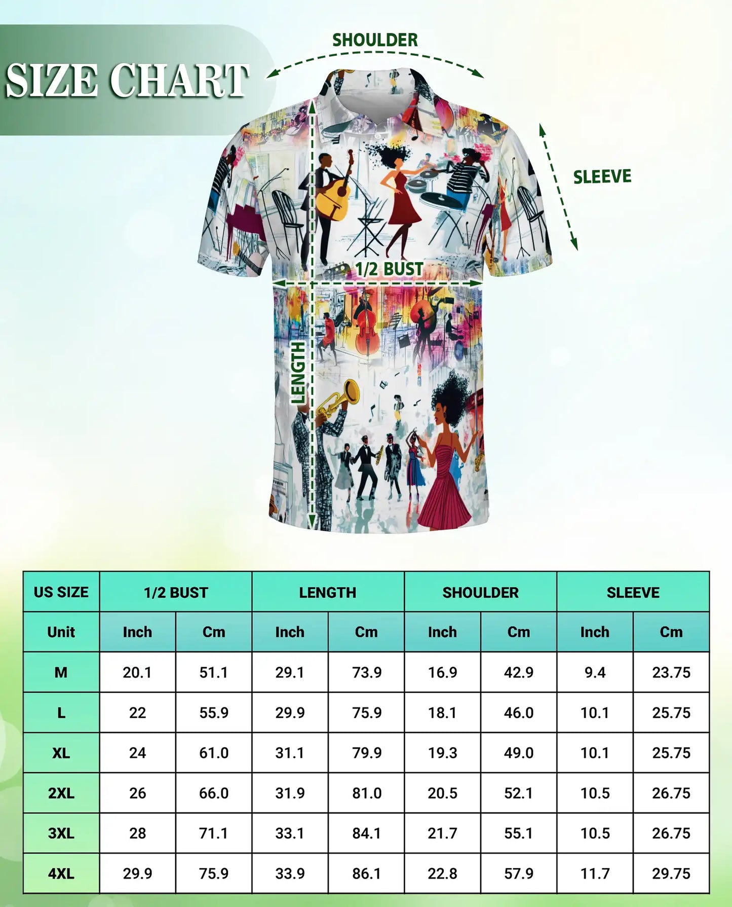 Jazz Music Party 3D Polo Shirt for Men, Colorful Retro Musician Style | Azhawaiian