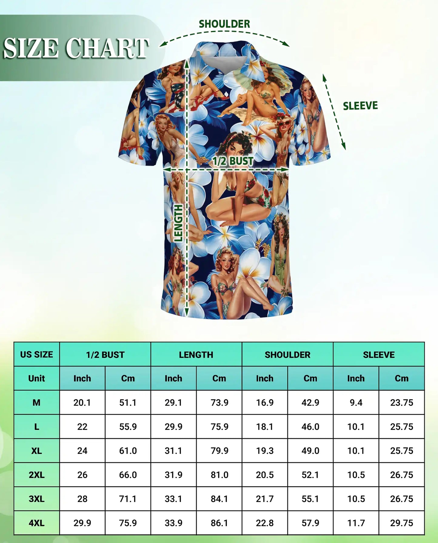 Pin Up Girl 3D Polo Shirt for Men, Vintage Floral Retro Style | Azhawaiian
