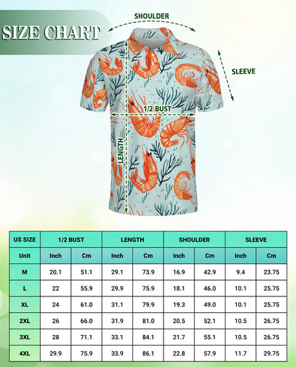 Shrimp Pattern 3D Polo Shirt for Men, Coastal Seafood Summer Style | Azhawaiian