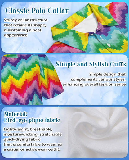Rainbow Zigzag Polo Shirt for Men, Colorful Retro Style | Azhawaiian