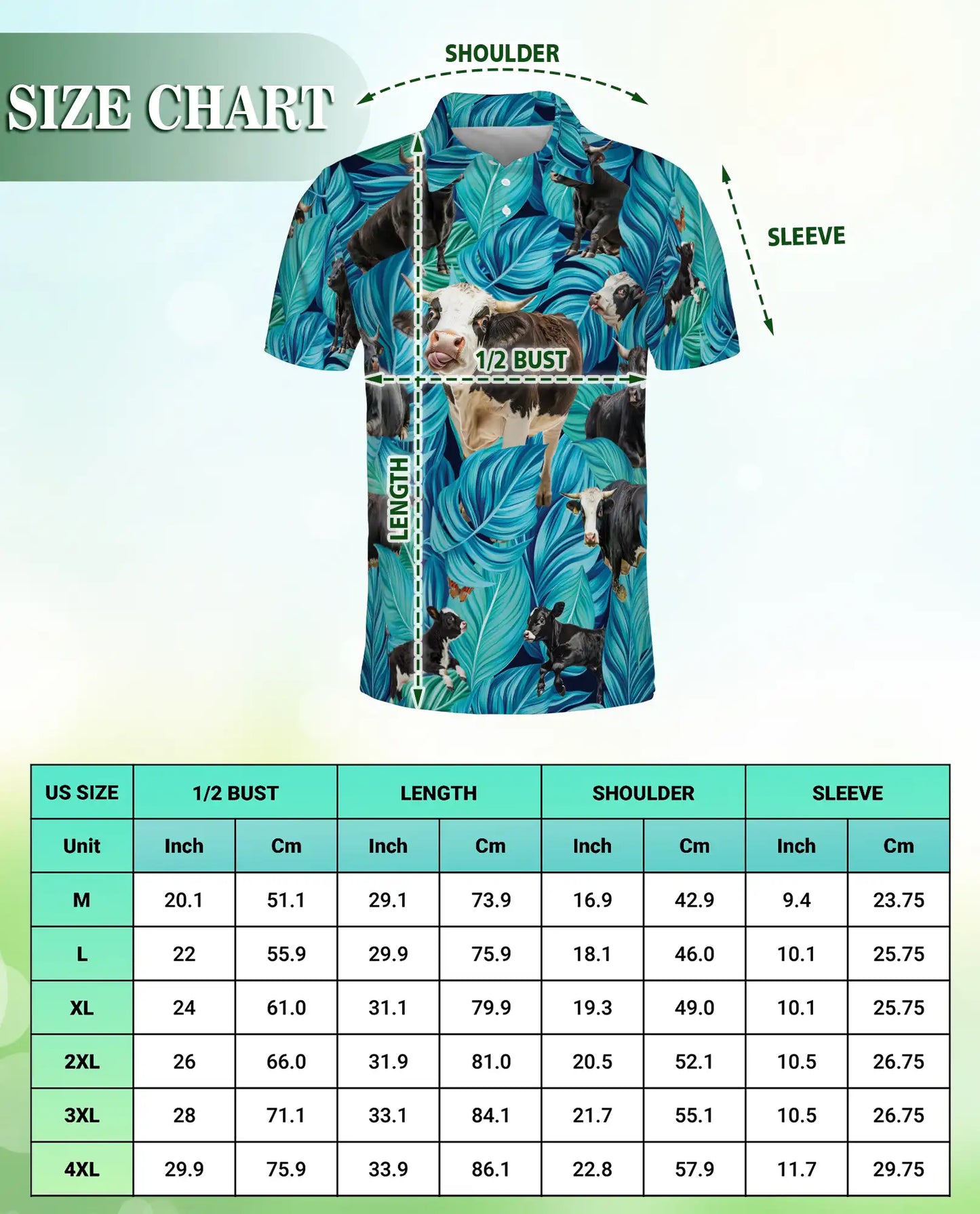 Cow Tropical 3D Polo Shirt for Men, Funny Farm Animal Leaf Style | Azhawaiian