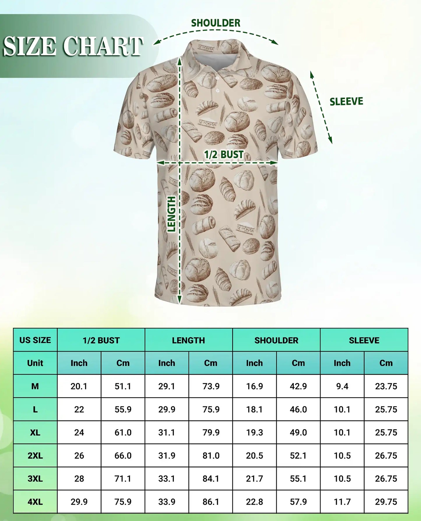 Bakery Bread Polo Shirt, Vintage Pastry Print | Azhawaiian