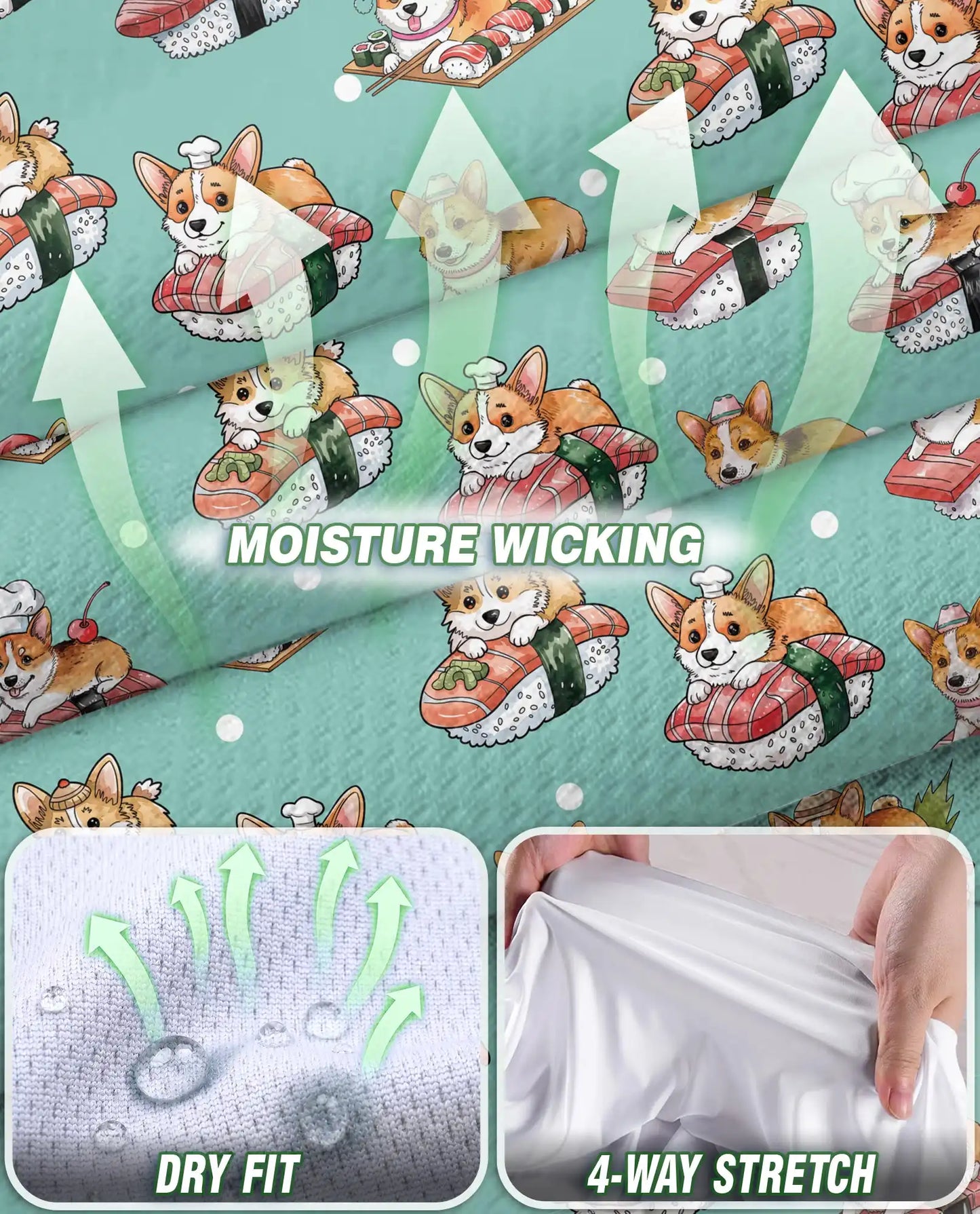Corgi Sushi Print Sleeveless Polo Shirt for Women, Cute Dog Food Lover Style | Azhawaiian