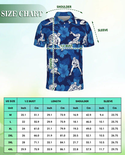 Wrestling Tropical Polo Shirt, Hibiscus Sports Print | Azhawaiian