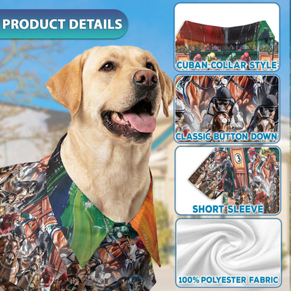 Colorful Horse Racing Matching Dog Owner Hawaiian Shirts, Funny Pet Aloha Shirt for Beach Vacation - Azhawaiian