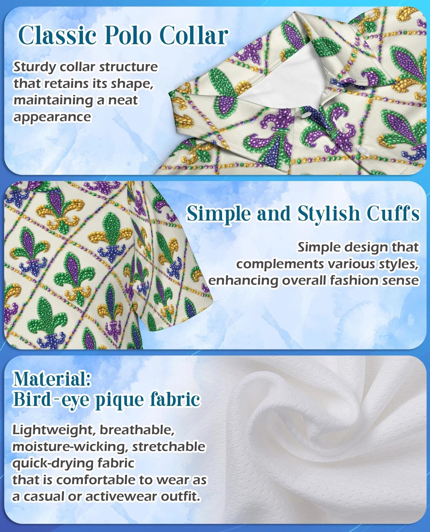 Mardi Gras Fleur De Lis Polo Shirt for Men, Festival Pattern Style | Azhawaiian