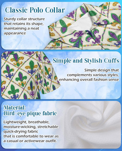 Mardi Gras Fleur De Lis Polo Shirt for Men, Festival Pattern Style | Azhawaiian