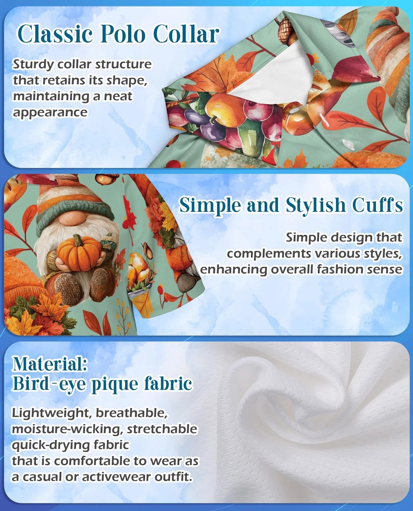 Thanksgiving Gnome Polo Shirt for Men, Fall Holiday Style | Azhawaiian