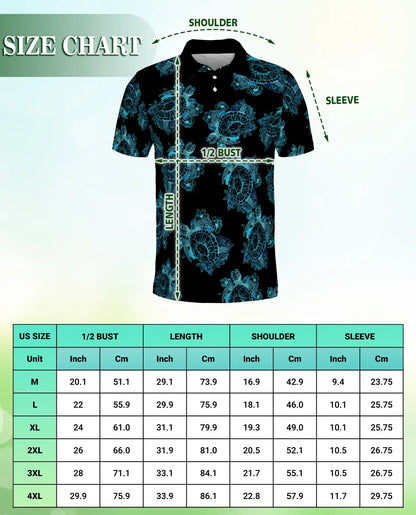 Sea Turtle Polo Shirt, Blue Tribal Hawaiian Print | Azhawaiian