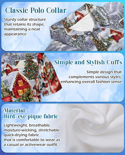 Vintage Christmas Truck 3D Polo Shirt for Men, Santa Holiday Village Style | Azhawaiian