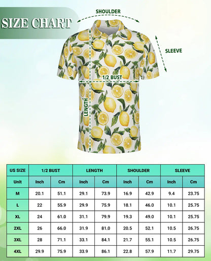 Lemon Print Polo Shirt, Fresh Citrus Pattern | Azhawaiian