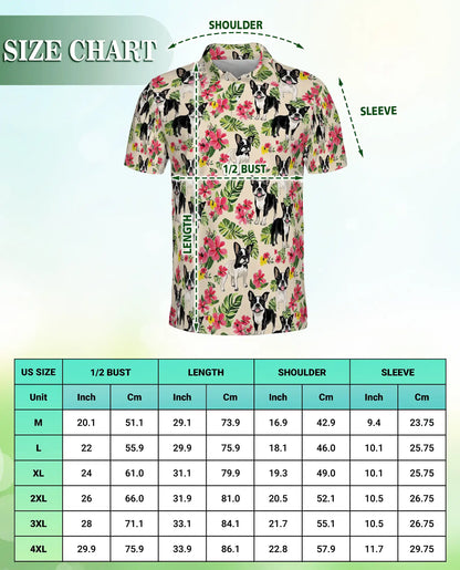 Boston Terrier Tropical Polo Shirt, Floral Dog Print | Azhawaiian