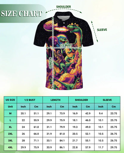 Space Dinosaur Polo Shirt, T-Rex Galaxy Print | Azhawaiian