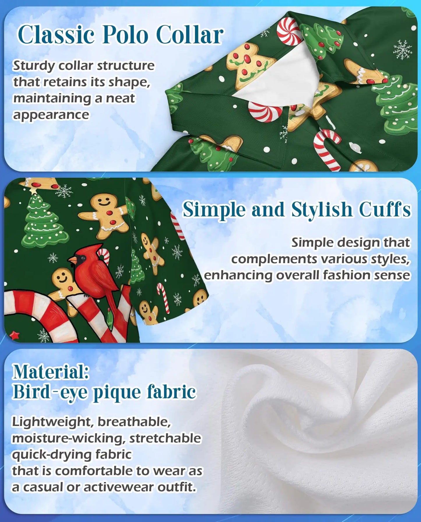 Joyful Christmas Polo Shirt for Men, Santa Holiday Design | Azhawaiian