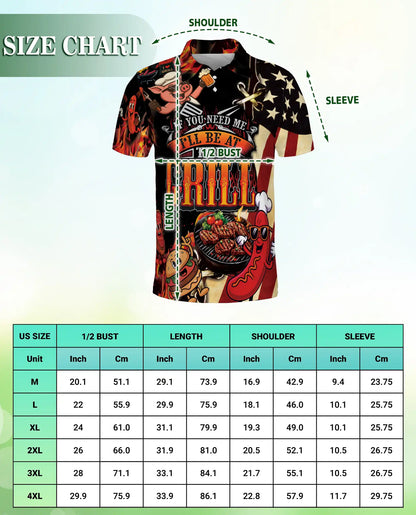 BBQ Grill Party Polo Shirt for Men, Fun Food & American Style | Azhawaiian