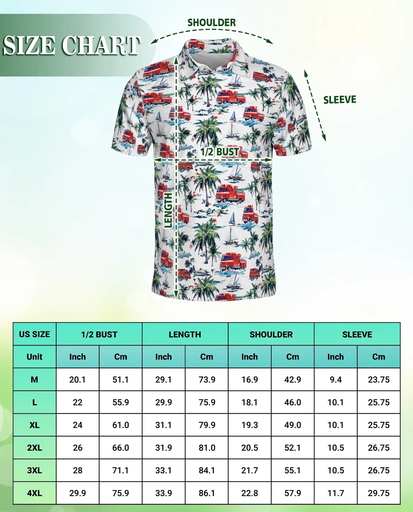 Fire Truck Beach Pattern Polo Shirt | Azhawaiian