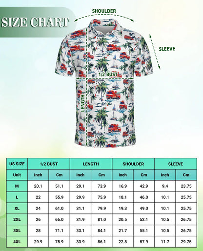 Fire Truck Beach Pattern Polo Shirt | Azhawaiian