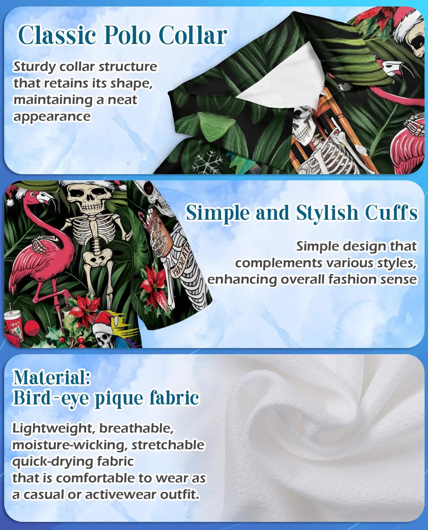 Funny Skeleton Christmas 3D Polo Shirt for Men, Tropical Holiday Gothic Style | Azhawaiian
