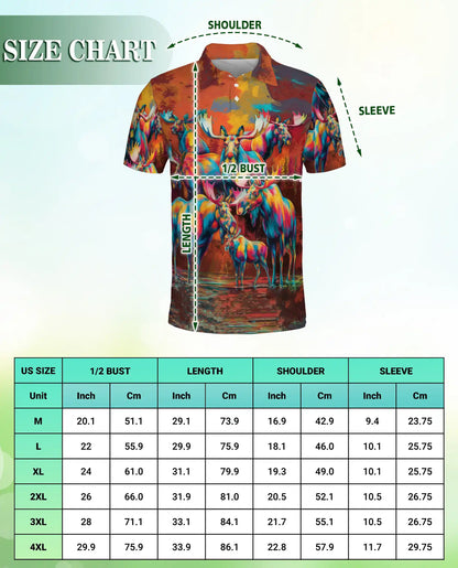 Colorful Moose Polo Shirt, Artistic Wildlife Style | Azhawaiian