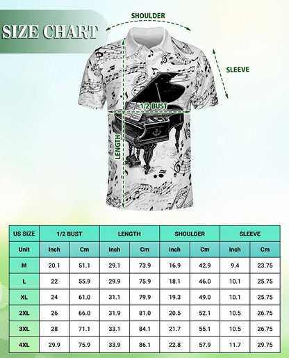 Musical Piano Notes Polo Shirt for Men, Classic Music Design | Azhawaiian