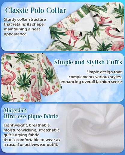 Pink Flamingo Cactus Polo Shirt - Tropical Desert Garden Style | Azhawaiian