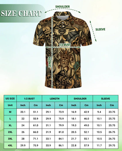 Viking Skull 3D Polo Shirt for Men, Norse Warrior Gothic Style | Azhawaiian