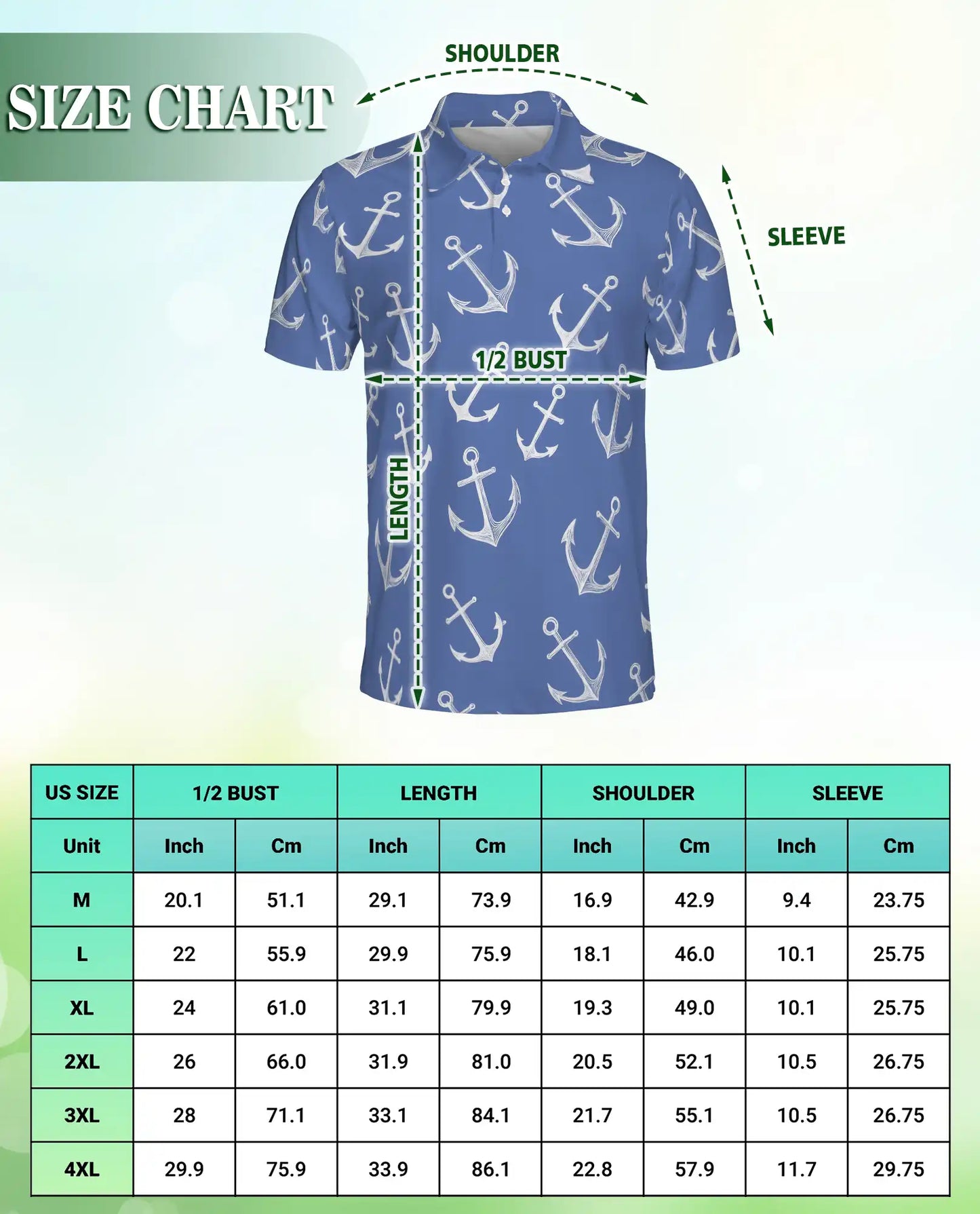 Nautical Anchor Polo Shirt, Coastal Ocean Print | Azhawaiian