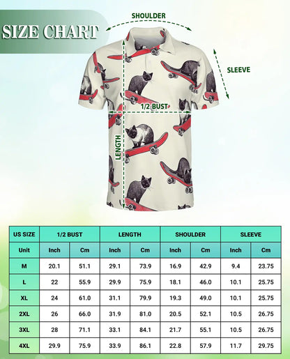Skateboarding Cat Polo Shirt, Funny Cat Print | Azhawaiian