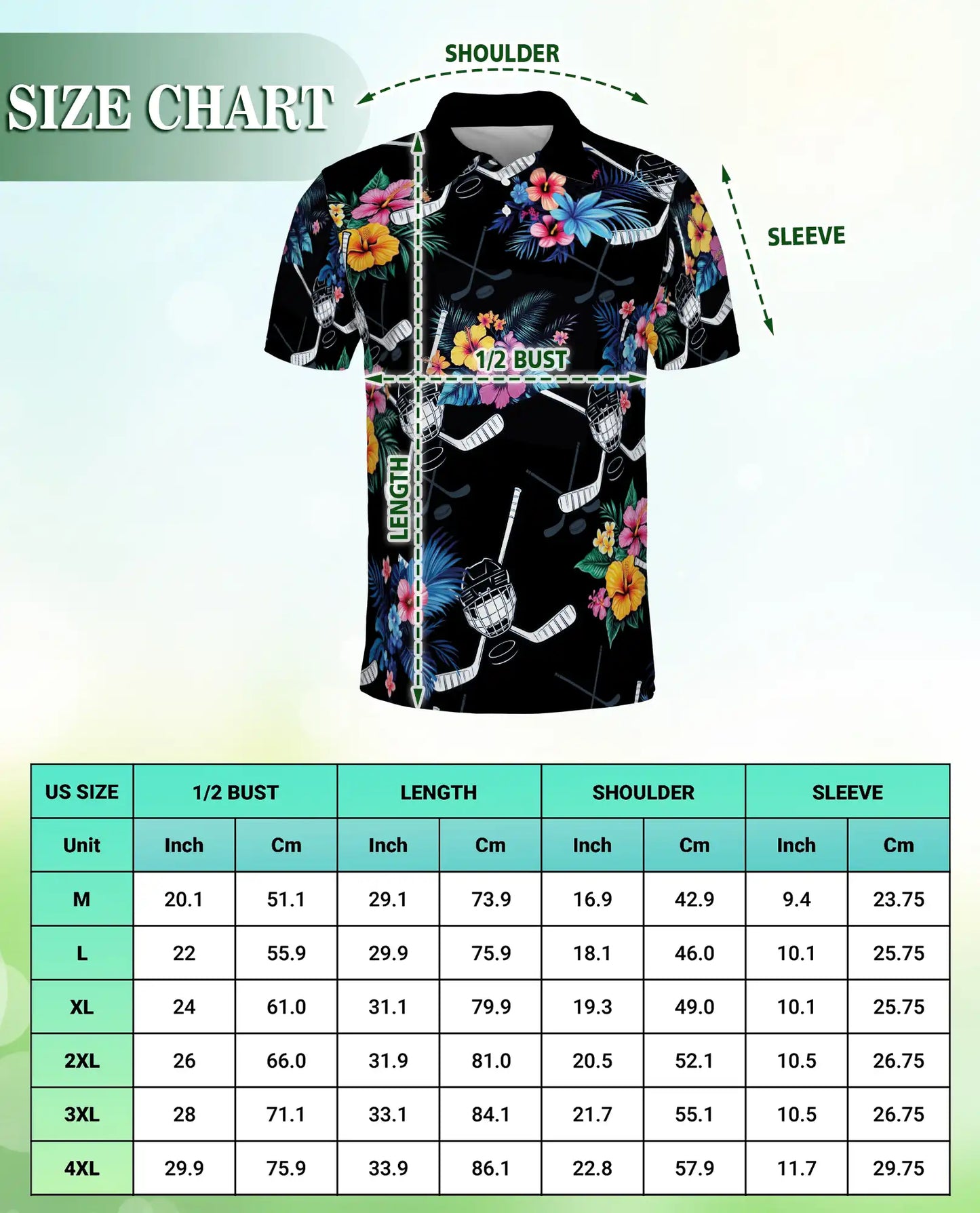 Tropical Hockey Floral 3D Polo Shirt for Men, Hawaiian Sports Fan Style | Azhawaiian