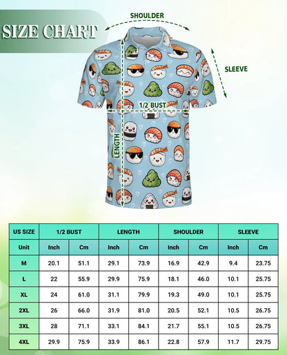 Cute Sushi Polo Shirt, Kawaii Food Print | Azhawaiian