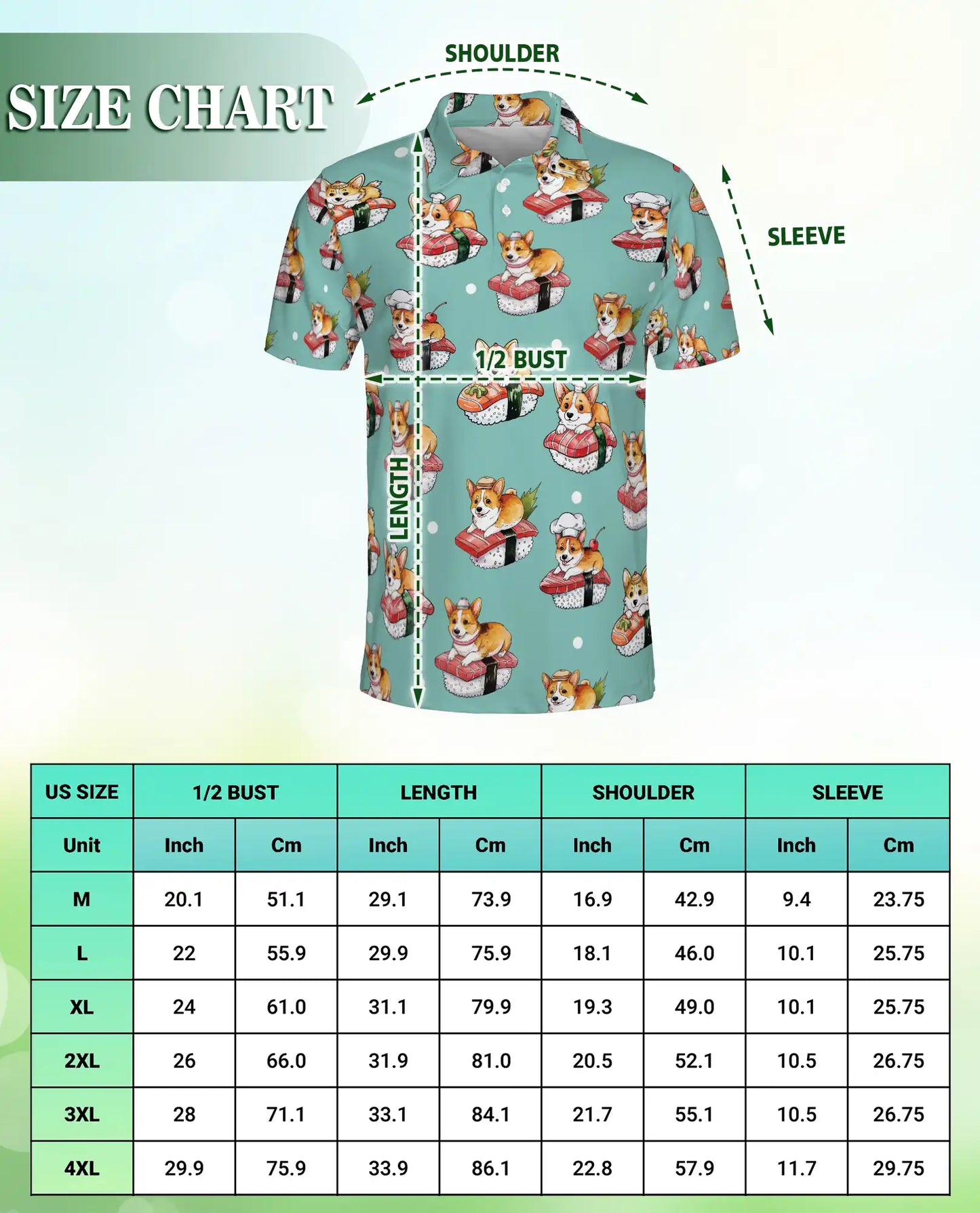 Corgi Sushi 3D Polo Shirt for Men, Funny Japanese Food Dog Style | Azhawaiian